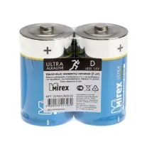 Батарейка алкалиновая Mirex, D, LR20-2S, 1.5 В, спайка, 2 шт.