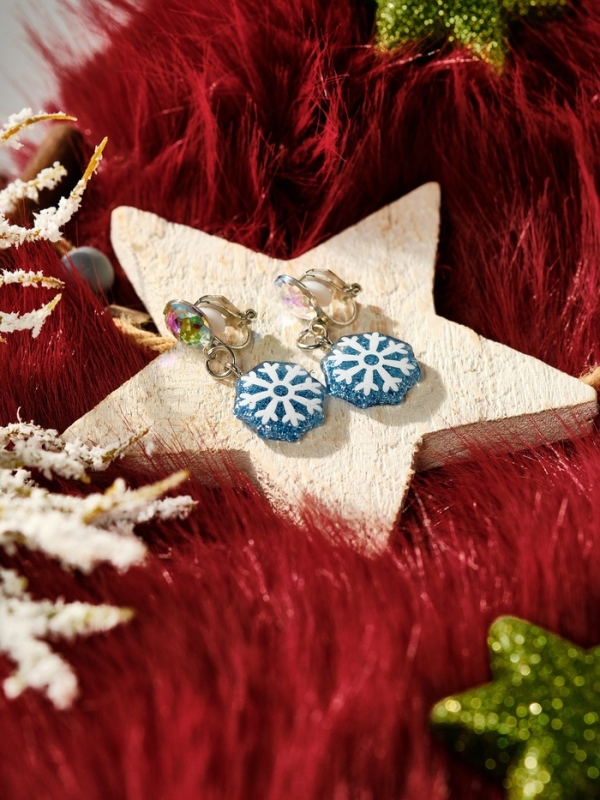 Клипсы детские Клипсы детские "Выбражулька" снежинка, страза, цвет голубо-белый