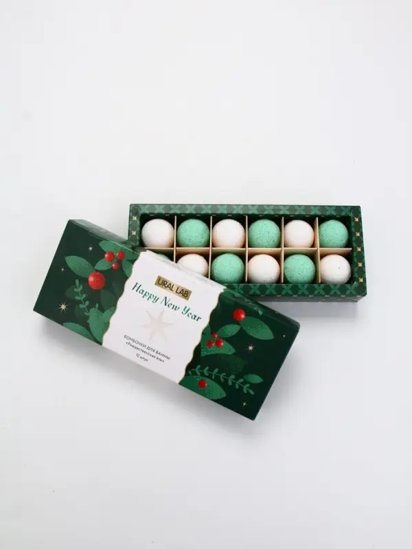 Бомбочки для ванны Happy New Year, аромат рождественская ель, набор 12 шт х 20 г, URAL LAB Бомбочки для ванны Happy New Year, аромат рождественская ель, набор 12 шт х 20 г, URAL LAB