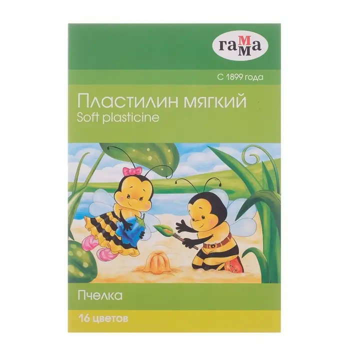 Пластилин мягкий (восковой) Гамма &laquo;Пчёлка&raquo;, 16 цветов, 196 г, со стеком, картонная коробка