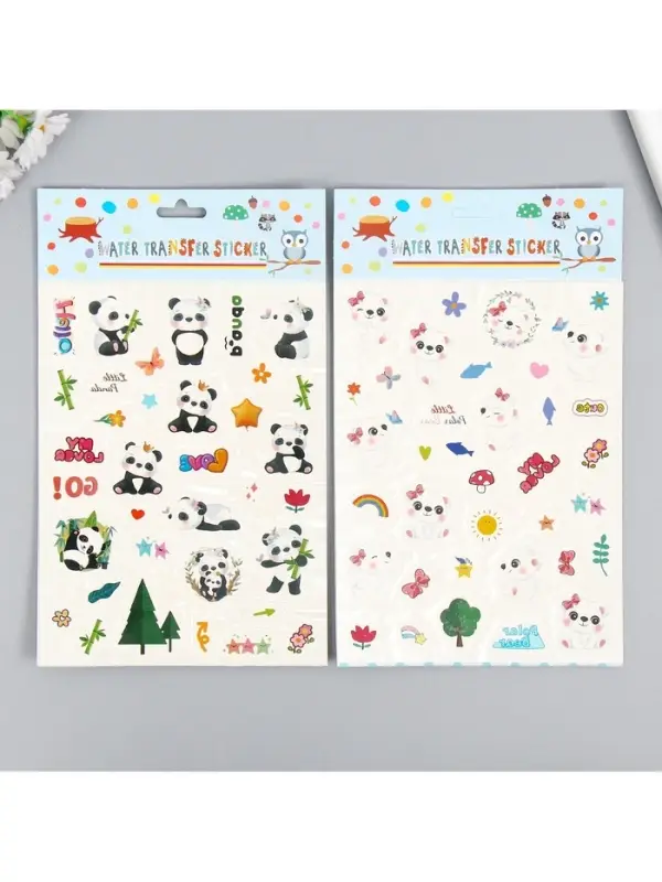 Переводные тату на тело цветные «Белые мишки. Панды», 24×14.5 см, МИКС