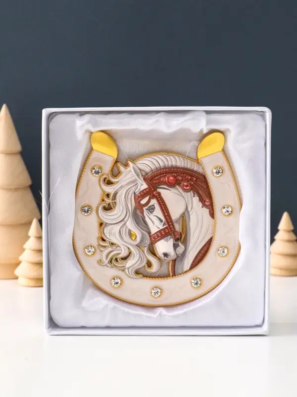 Сувенир-подкова «Лошадь с белой гривой», 10,5х10,5х0,05см, эмаль, стразы