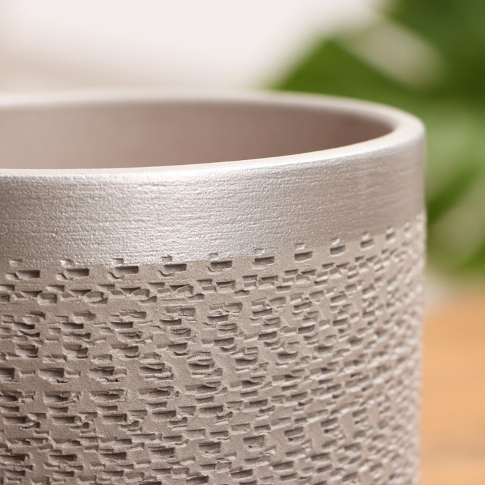 Горшок цветочный Горшок цветочный "Брюссель" серый серебро цилиндр №2, 1,5 л
