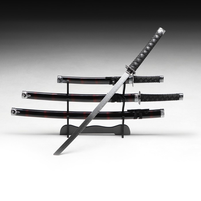 Сув. изделие катаны 3в1 на подставке, ножны дерево, черные с дымкой бордо глянец 51/77/100см Сув. изделие катаны 3в1 на подставке, ножны дерево, черные с дымкой бордо глянец 51/77/100см