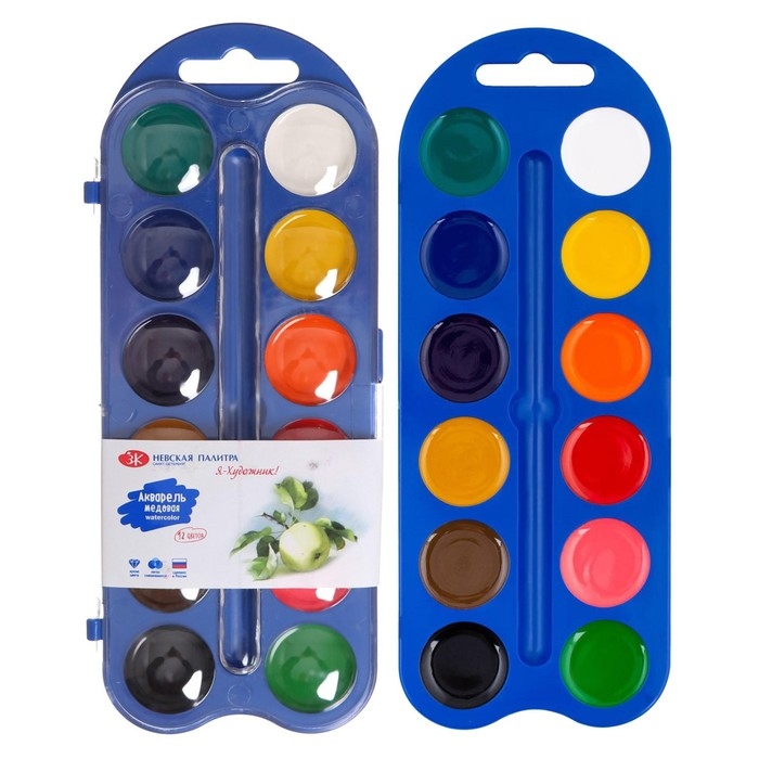 Акварель медовая ЗХК  Акварель медовая ЗХК "Я - Художник!", 12 цветов, в пластиковом пенале, без кисти