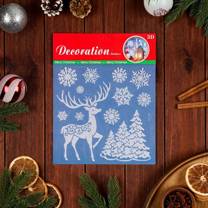 Наклейки на окна Наклейки на окна "Новогодние" Олень, снежинки, 26 х 21 см