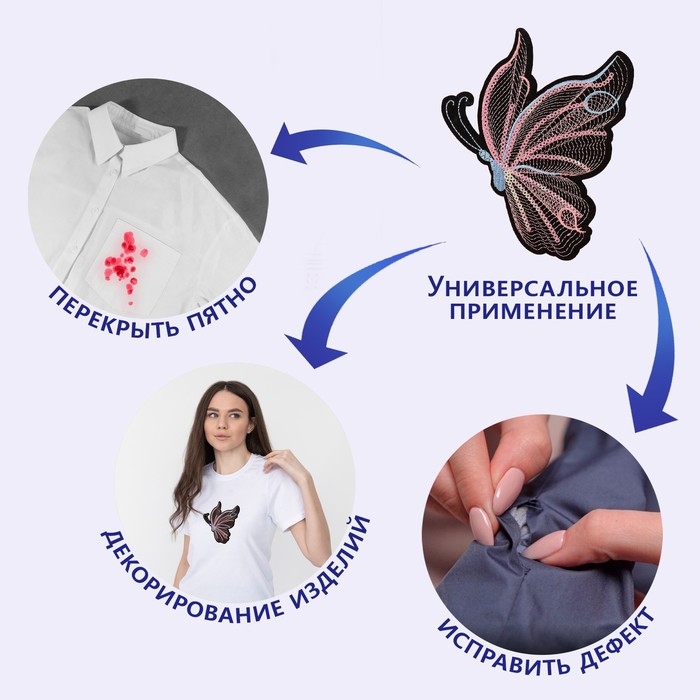 Термоаппликация «Бабочка», с пайетками, 15 × 12 см, цвет чёрный/розовый Термоаппликация «Бабочка», с пайетками, 15 × 12 см, цвет чёрный/розовый