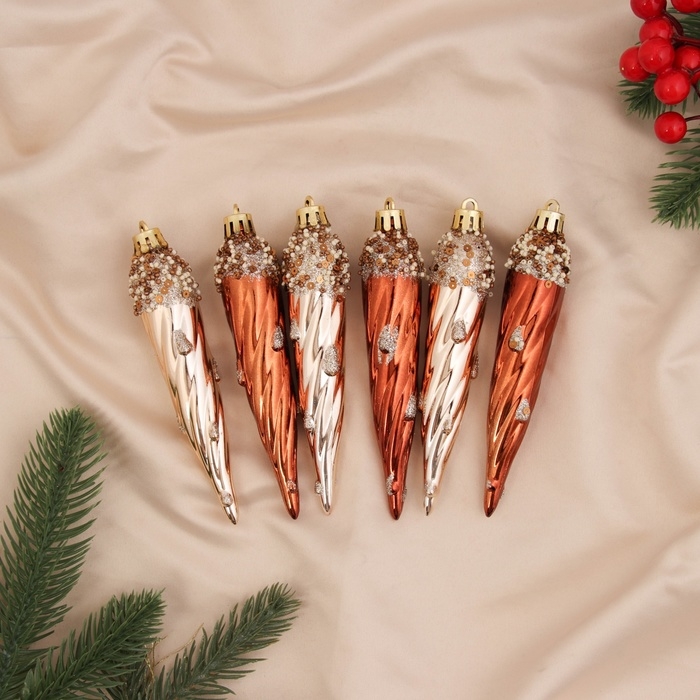 Украшение ёлочное Украшение ёлочное "Сосулька верхушка блеск" (набор 6 шт) 13х3 см, золото коричневый