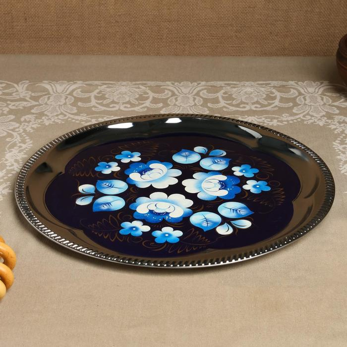 Набор «Жостово на синем», рюмка, 3 предмета, самовар 3 л, заварочный чайник 0,7 л, поднос Набор «Жостово на синем», рюмка, 3 предмета, самовар 3 л, заварочный чайник 0,7 л, поднос