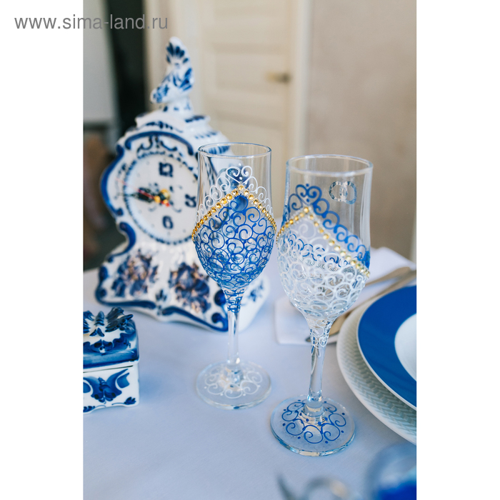 Набор свадебных бокалов "Кольца", бело-голубой