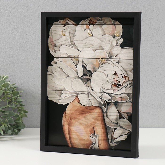 Ключница открытая Ключница открытая "Белые пионы" 5 крючков, 23х32 см