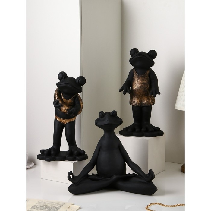 Набор фигур «Лягушки», полистоун, 38 см, цвет чёрно-золотой Набор фигур «Лягушки», полистоун, 38 см, цвет чёрно-золотой