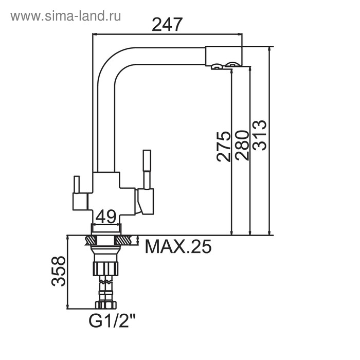 Смеситель для кухни Accoona А5179-4, с краном для питьевой воды, однорычажный, хром Смеситель для кухни Accoona А5179-4, с краном для питьевой воды, однорычажный, хром
