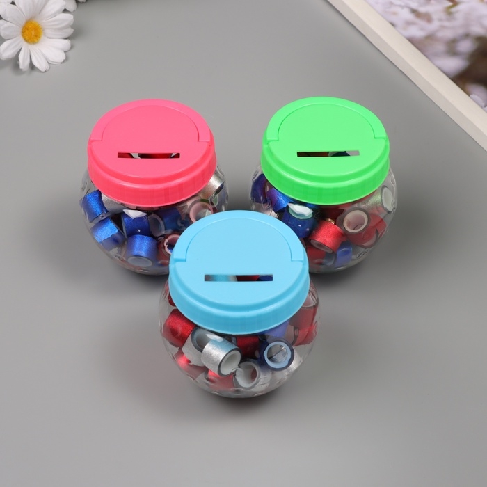 Клейкая лента пластик в банке  Клейкая лента пластик в банке "Глори. Триколор" н-р 40 шт 1,2 см, дл.0,9 м 7х7х9 см