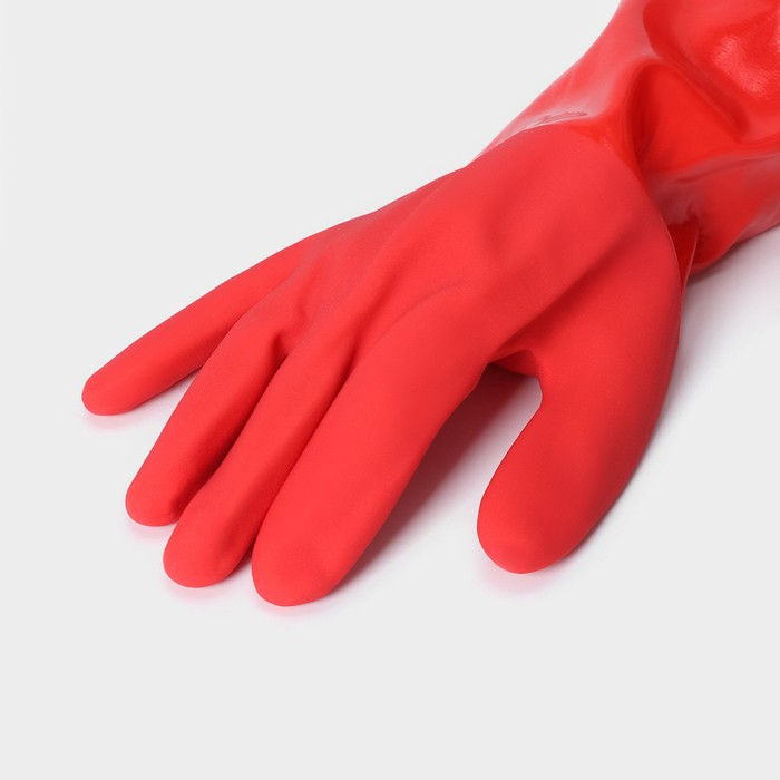 Перчатки хозяйственные с утеплителем Доляна, размер L, длинные манжеты, резиновые, цвет красный Перчатки хозяйственные с утеплителем Доляна, размер L, длинные манжеты, резиновые, цвет красный