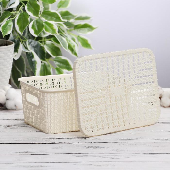 Корзина для хранения с крышкой «Плетенение», 24,5×18×10 см, цвет МИКС Корзина для хранения с крышкой «Плетенение», 24,5×18×10 см, цвет МИКС