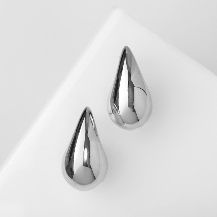 Серьги пластик «Капля» изогнутая мах, цвет серебро Серьги пластик «Капля» изогнутая мах, цвет серебро