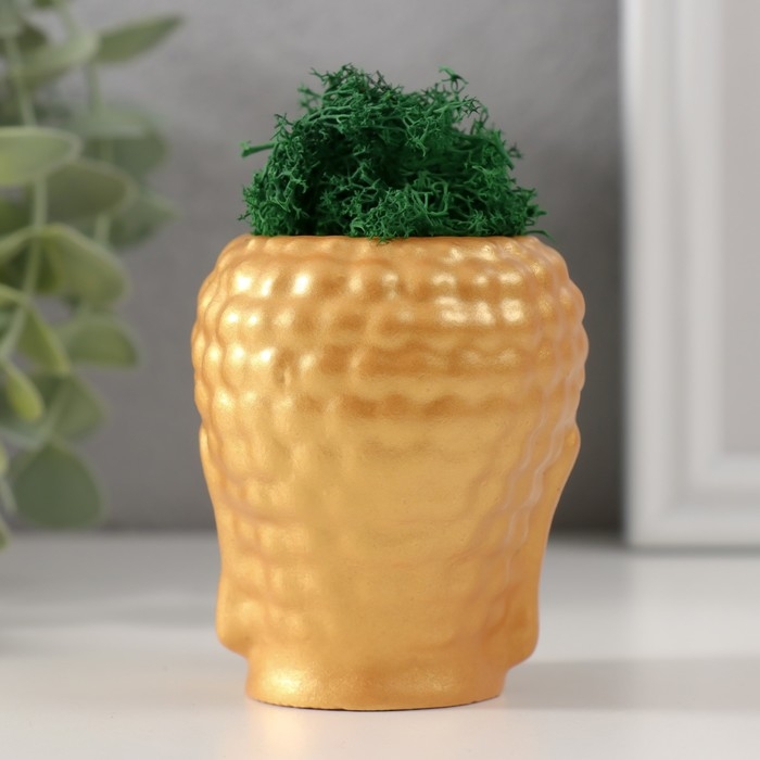 Кашпо бетонное  Кашпо бетонное "Будда" со мхом 7*6см золото (мох зеленый стабилизированный)