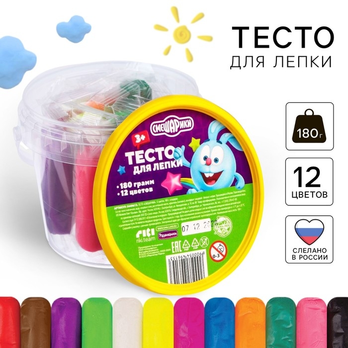 Тесто для лепки, 12 цветов по 15 гр, Смешарики Тесто для лепки, 12 цветов по 15 гр, Смешарики