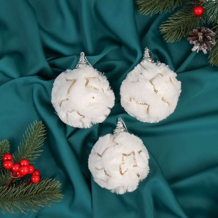 Набор шаров пластик d-8 см, 3 шт Набор шаров пластик d-8 см, 3 шт "Нежность" звезда, белый