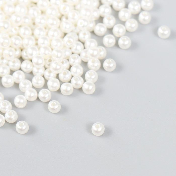 Набор бусин Набор бусин "Рукоделие" пластик, диаметр 4 мм, 25 гр, молочный