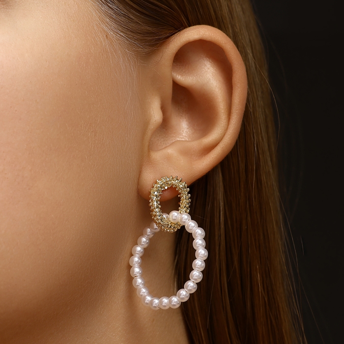 Серьги с жемчугом «Бусина» переплетение чувств, цвет золото Серьги с жемчугом «Бусина» переплетение чувств, цвет золото