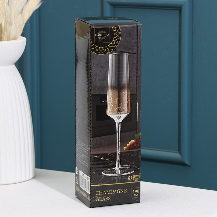 Бокал для шампанского стеклянный Magistro &laquo;Мерцание&raquo;, 190 мл, 7&times;24,5 см, цвет золотой