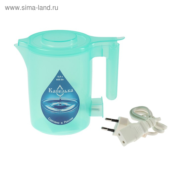 Чайник электрический  Чайник электрический "Капелька", пластик, 0.5 л, 600 Вт, бирюзовый