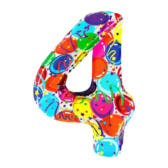 Шар фольгированный 40" &laquo;Цифра 4&raquo;, яркие шары