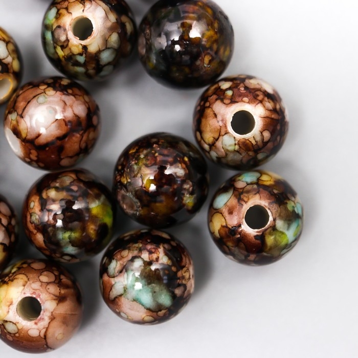 Бусины для творчества пластик Бусины для творчества пластик "Мраморные. Кофе" d=1,2 см набор 20 гр