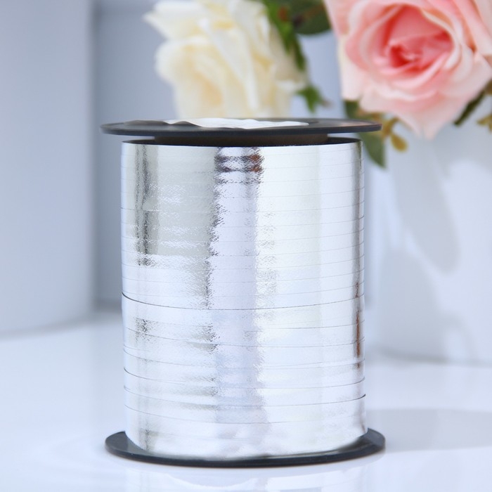 Лента для декора и подарков 0,5 см х 250 м, серебряная Лента для декора и подарков 0,5 см х 250 м, серебряная