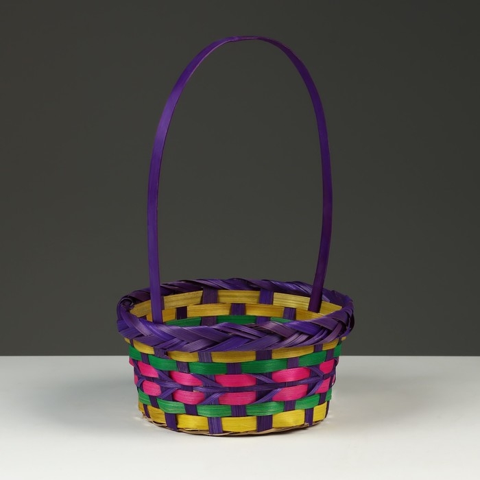 Корзина плетеная, D19 х 10/32 см, разноцветная, бамбук Корзина плетеная, D19 х 10/32 см, разноцветная, бамбук