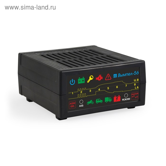 Зарядно-предпусковое устройство  Зарядно-предпусковое устройство "Вымпел-56" с диагностикой АКБ, стартера, генератора, 20 А, 12 В, для гелевых, кислотных и AGM АКБ