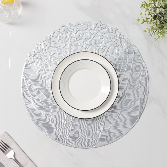 Салфетка сервировочная на стол Доляна «Фэйви», d=38 см, цвет серебро
