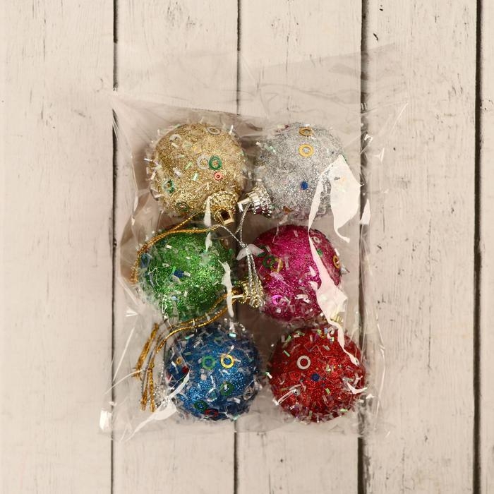 Набор шаров пластик d-4 см, 6 шт Набор шаров пластик d-4 см, 6 шт "Пайетка" микс