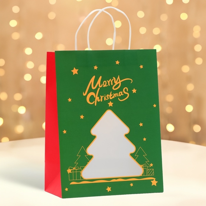 Пакет подарочный новогодний с окном Пакет подарочный новогодний с окном "Ёлка" 26 х 35 х 16 см.