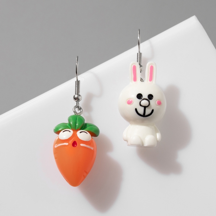 Серьги с эмалью &laquo;Вкусняшки&raquo; зайчик и морковка, цвет оранжево-белый