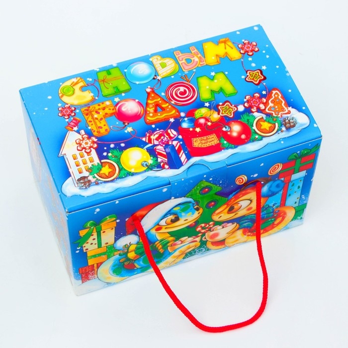 Новый год. Подарочная коробка Новогодняя Посылка Новый год. Подарочная коробка Новогодняя Посылка "Змеята" с веревочными ручками с анимацией 20 x12 см.