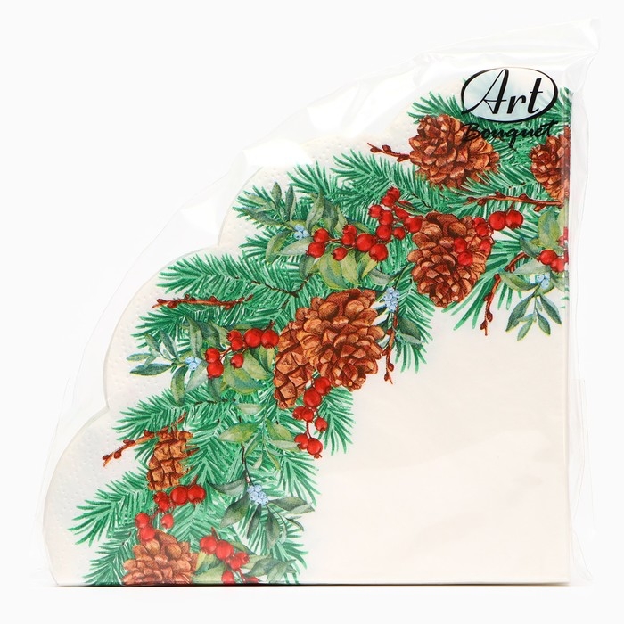 Новый год. Салфетки бумажные Art Bouquet Rondo Новый год. Салфетки бумажные Art Bouquet Rondo "Новогодний венок - 3" , 3 слоя, d 32, 12 шт