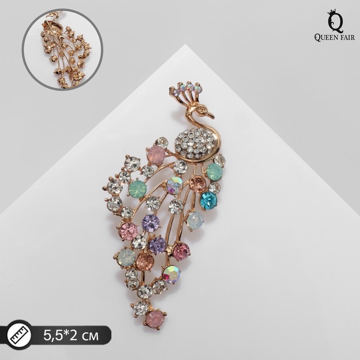 Брошь «Павлин» королевский, цветная в золоте Брошь «Павлин» королевский, цветная в золоте