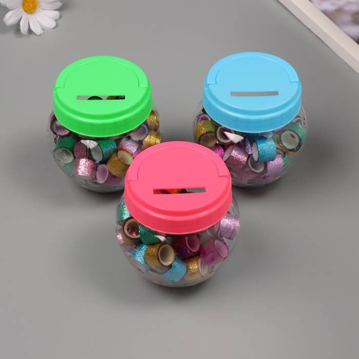 Клейкая лента пластик в банке  Клейкая лента пластик в банке "Шайн. Микс" н-р 40 шт 1,2 см, дл. 0,9 м 7х7х9 см