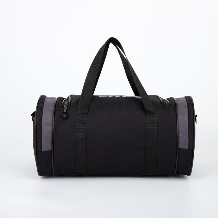 Сумка спортивная на молнии, 3 наружных кармана, длинный ремень, средний размер, цвет чёрный/серый