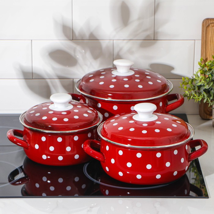 Набор кастрюль «Моника», 3 предмета: 1,5 л, 2 л, 3 л, эмалированные крышки, индукция Набор кастрюль «Моника», 3 предмета: 1,5 л, 2 л, 3 л, эмалированные крышки, индукция