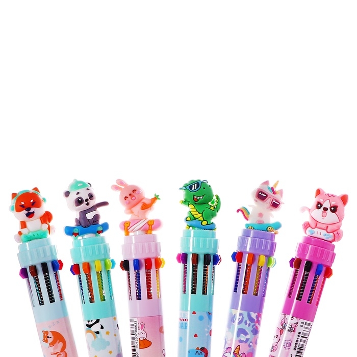 Ручка шариковая автоматическая, 10-ти цветная, штрихкод на штуке, МИКС Зверята Ручка шариковая автоматическая, 10-ти цветная, штрихкод на штуке, МИКС Зверята