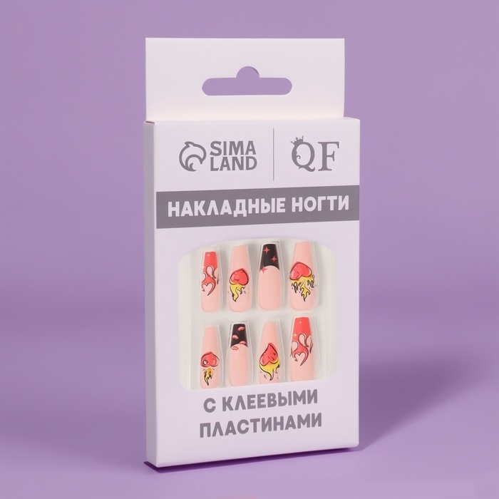 Ногти накладные с кл пластинами 12шт Огонь балерина персик/красн/желт к/кор QF Ногти накладные с кл пластинами 12шт Огонь балерина персик/красн/желт к/кор QF