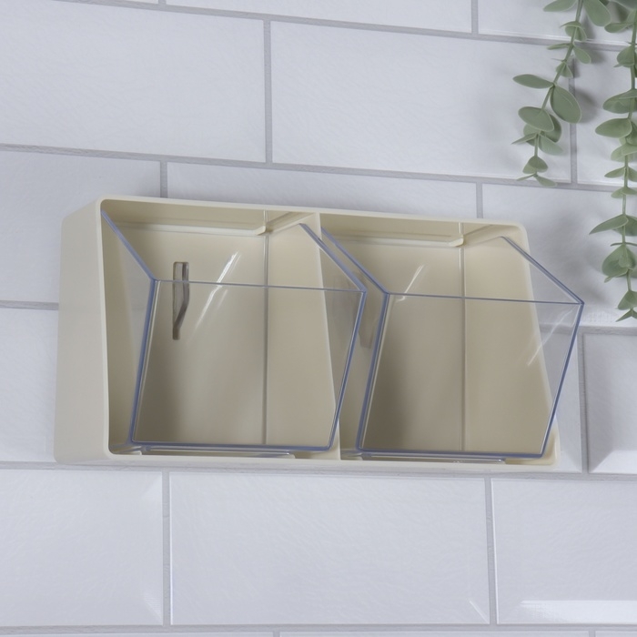 Органайзер для хранения, подвесной, 2 секции, 22,5 × 13,5 × 12 см, цвет молочный/прозрачный