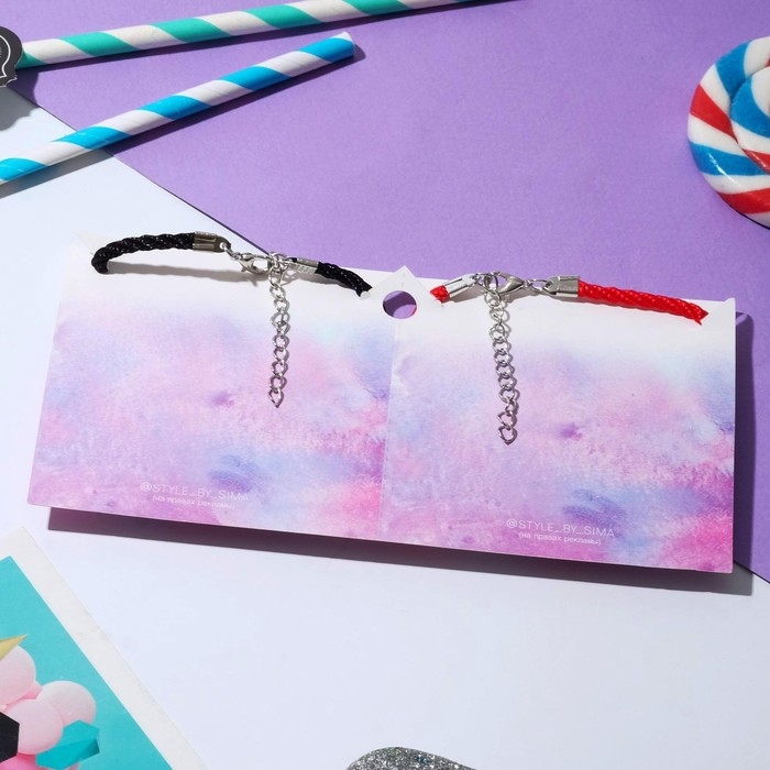 Браслеты «Неразлучники» сердца, цвет чёрно-красный,L=18см