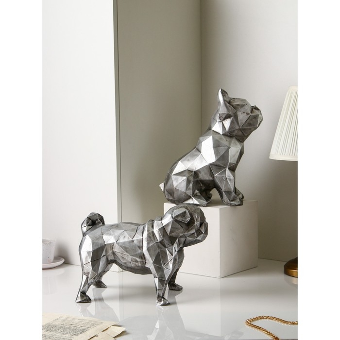 Набор фигур «Бульдог», геометрия, полистоун, 34 см, цвет серебро Набор фигур «Бульдог», геометрия, полистоун, 34 см, цвет серебро