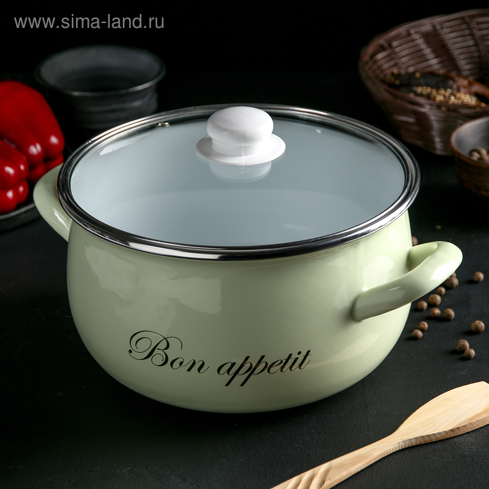 Кастрюля эмалированная «Лайм», 5.1 л, стеклянная крышка, индукция, цвет светло-зелёный Кастрюля эмалированная «Лайм», 5.1 л, стеклянная крышка, индукция, цвет светло-зелёный