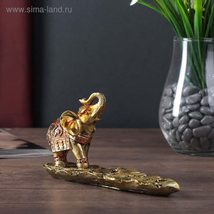 Сувенир полистоун с подставкой под благовония Сувенир полистоун с подставкой под благовония "Слон на листе" 9х17х5 см